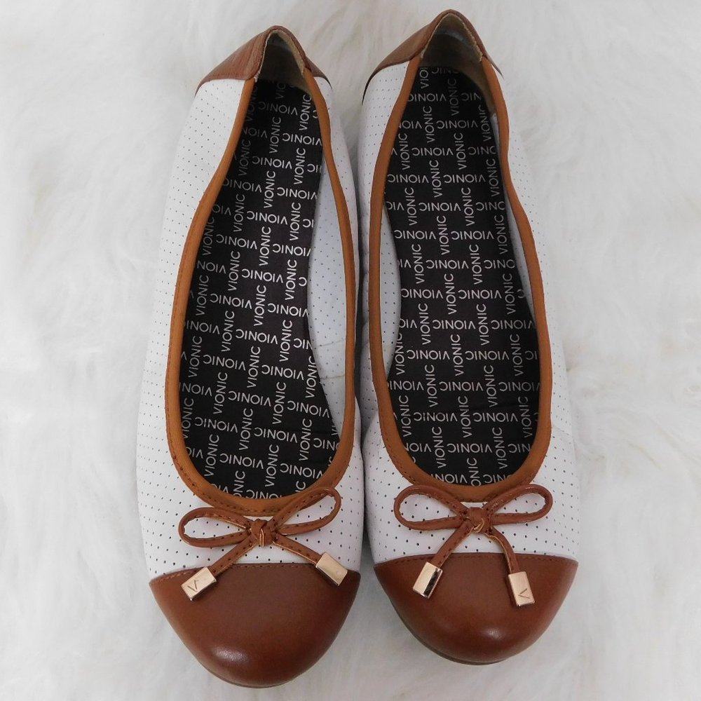Vionic Allora Perforated Cap Toe Ballet Flats.